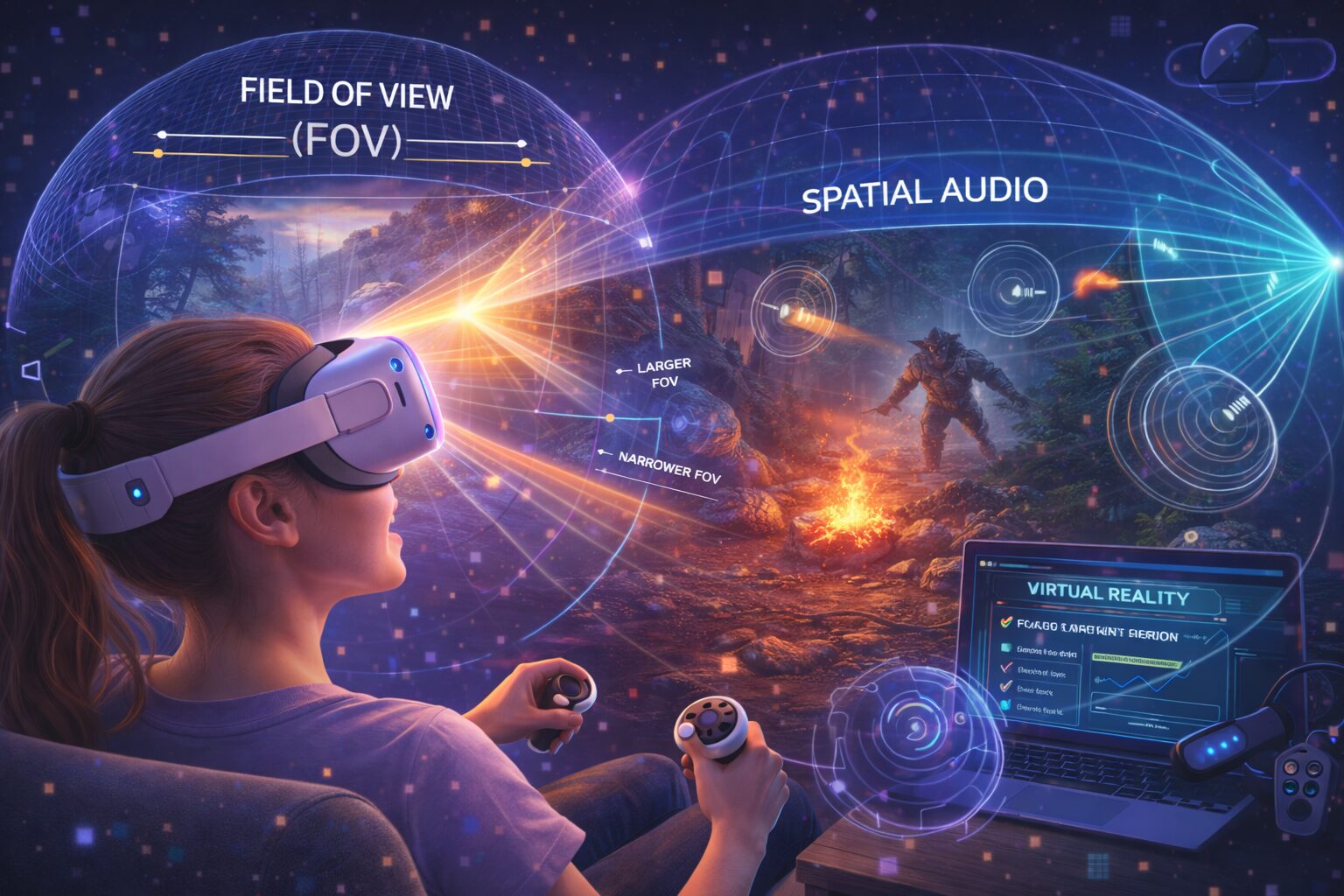 چگونه میدان دید (FOV) و صدای فضایی در VR حس واقعگرایی را افزایش میدهند؟ 1 ChatGPT Image Jan 31 2026 11 28 09 PM